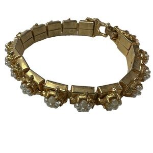 Florenza vintage brushed gold link pearl cluster bracelet